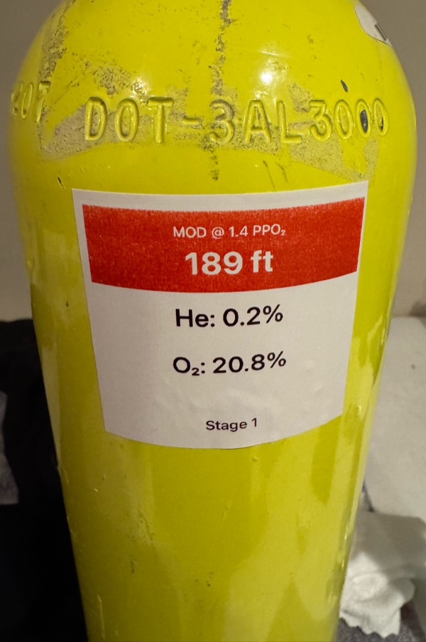 GasTag label applied to scuba tank
